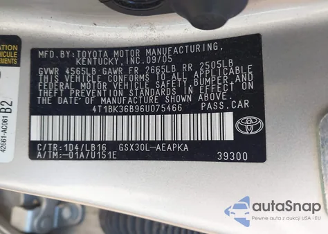 2006 Toyota Avalon Limited from USA, damaged, VIN 4T1BK36B96U075466
